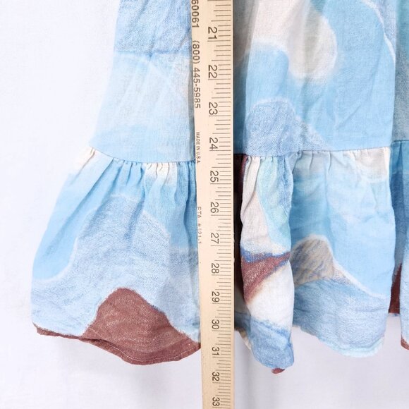 Aritzia Wilfred Linen Mini Dress Size Small Water Color Tiered Shirred Top - Picture 5 of 11